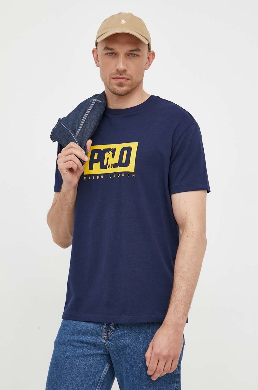 

Памучна тениска Polo Ralph Lauren в тъмносиньо с принт, Тъмносин