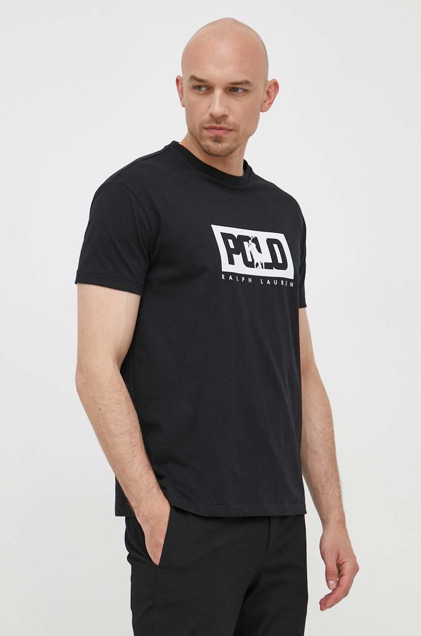 Bavlněné tričko Polo Ralph Lauren černá barva, s potiskem - černá -  100 % Bavlna
