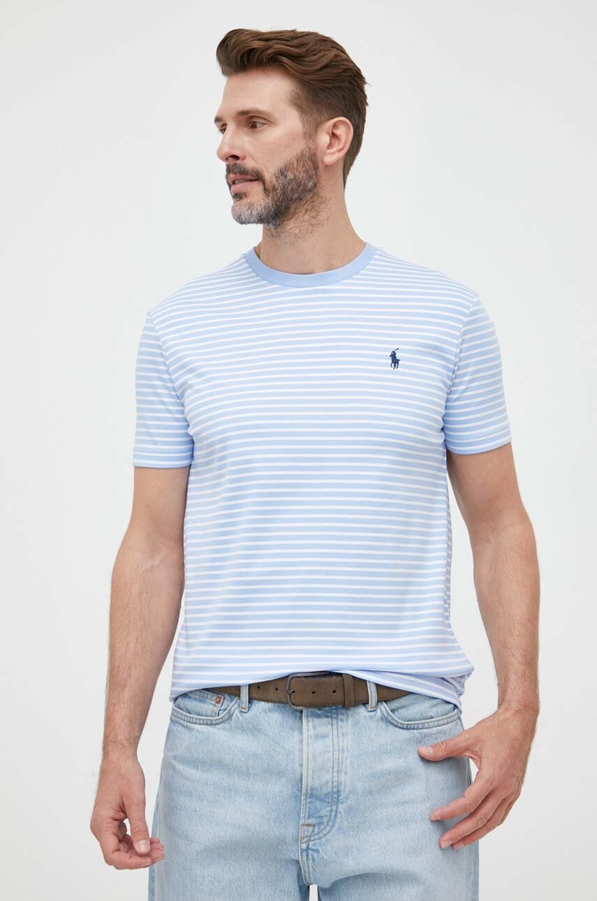 

Памучна тениска Polo Ralph Lauren в синьо с десен, Син