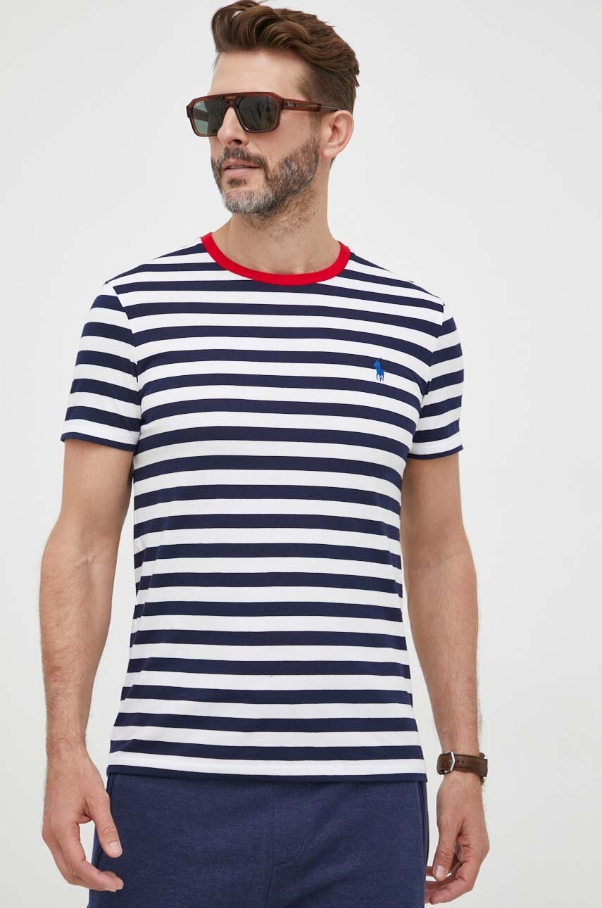

Памучна тениска Polo Ralph Lauren в тъмносиньо с десен, Тъмносин