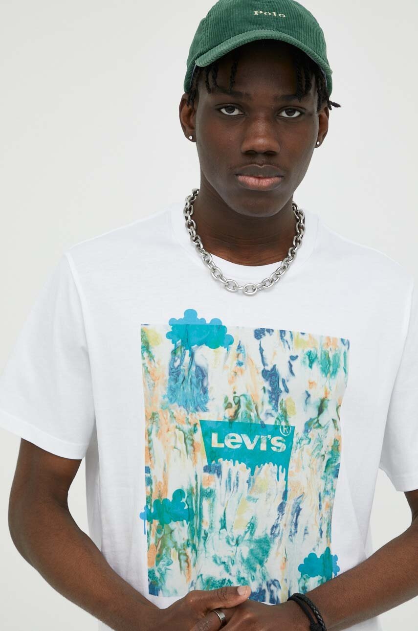 

Памучна тениска Levi' в бяло с принт, Бял