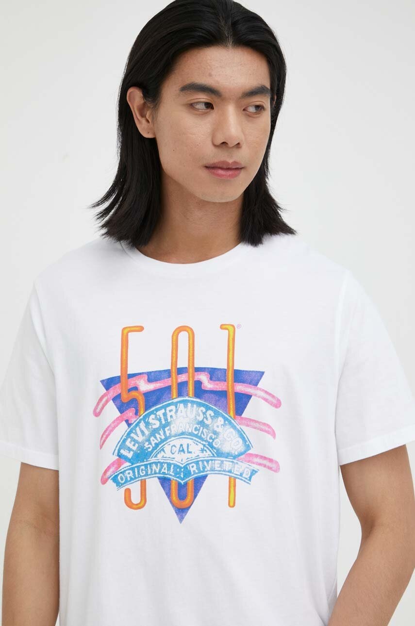 

Памучна тениска Levi' в бяло с принт, Бял