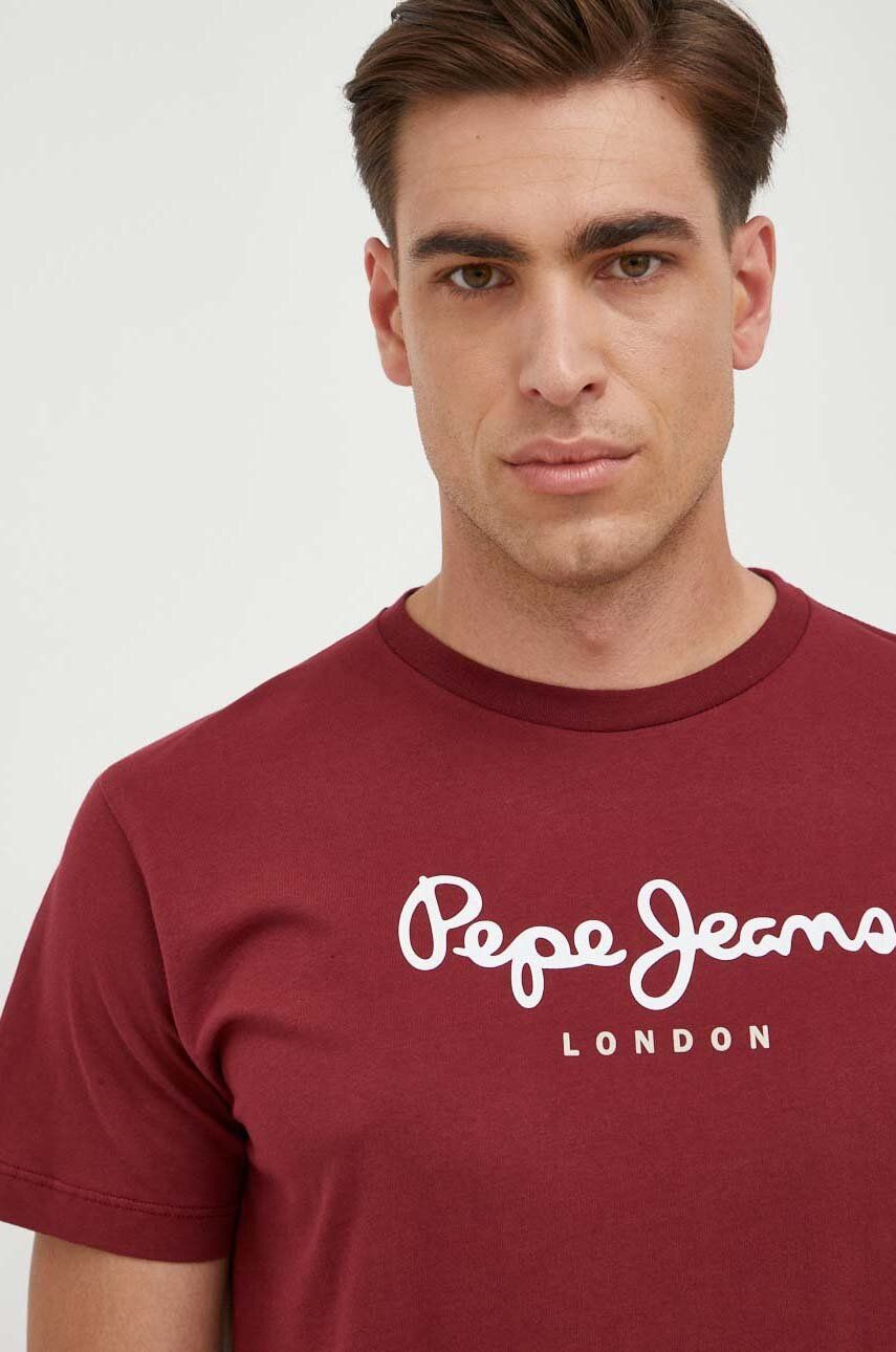 Bavlněné tričko Pepe Jeans Eggo vínová barva, s potiskem - burgundské -  100 % Bavlna