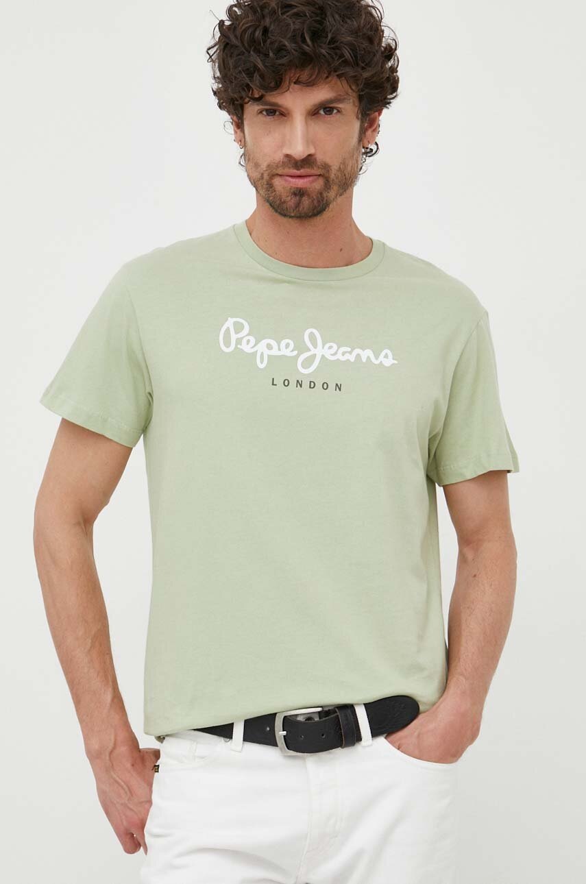 

Хлопковая футболка Pepe Jeans Eggo цвет зелёный с принтом