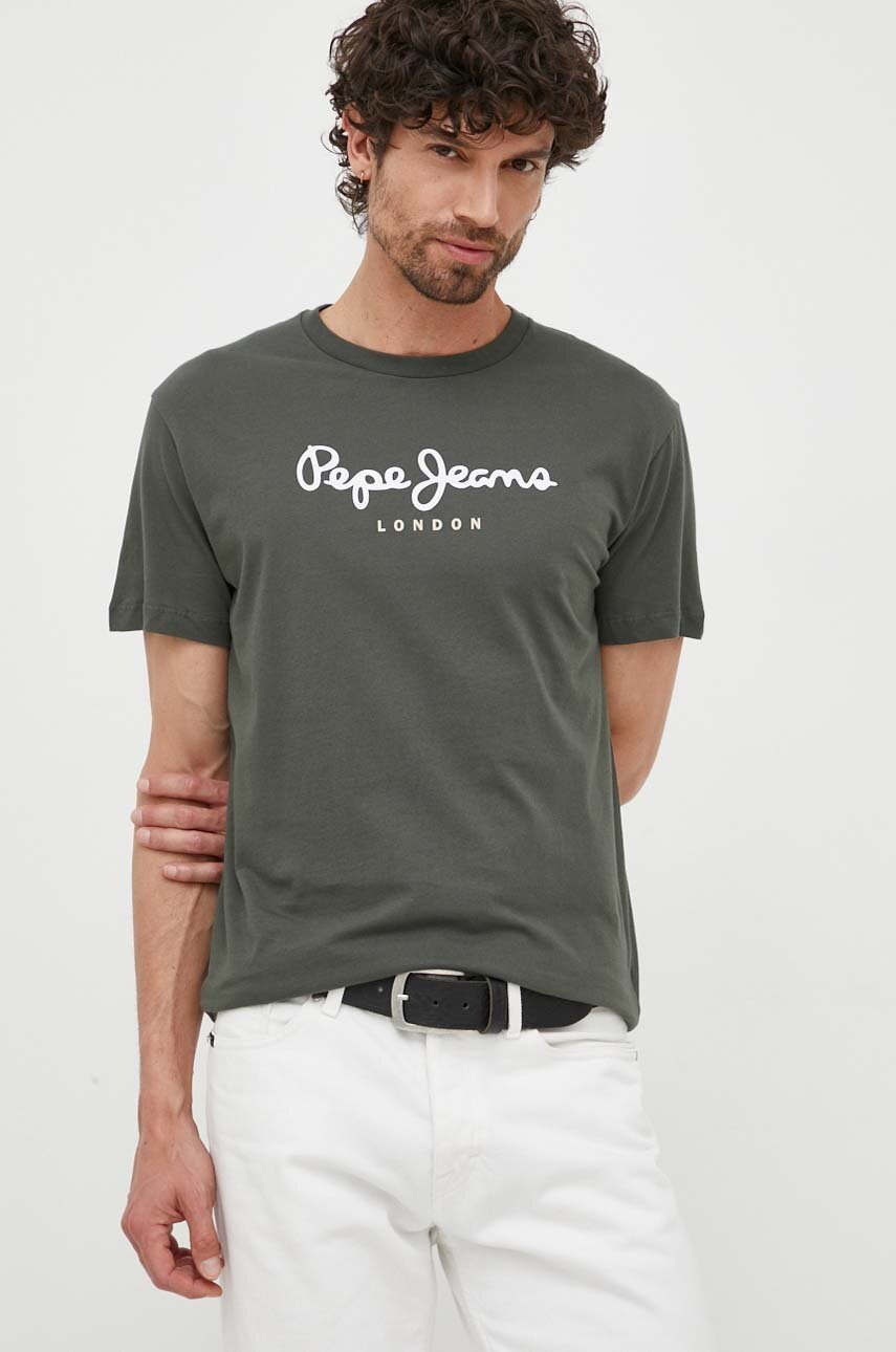 

Хлопковая футболка Pepe Jeans Eggo цвет зелёный с принтом