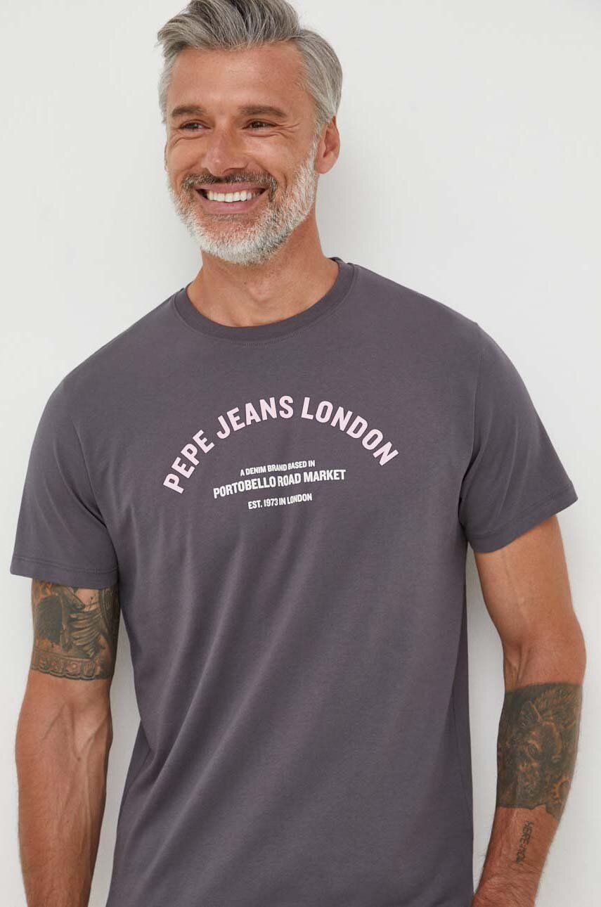 Levně Bavlněné tričko Pepe Jeans Waddon šedá barva, s potiskem