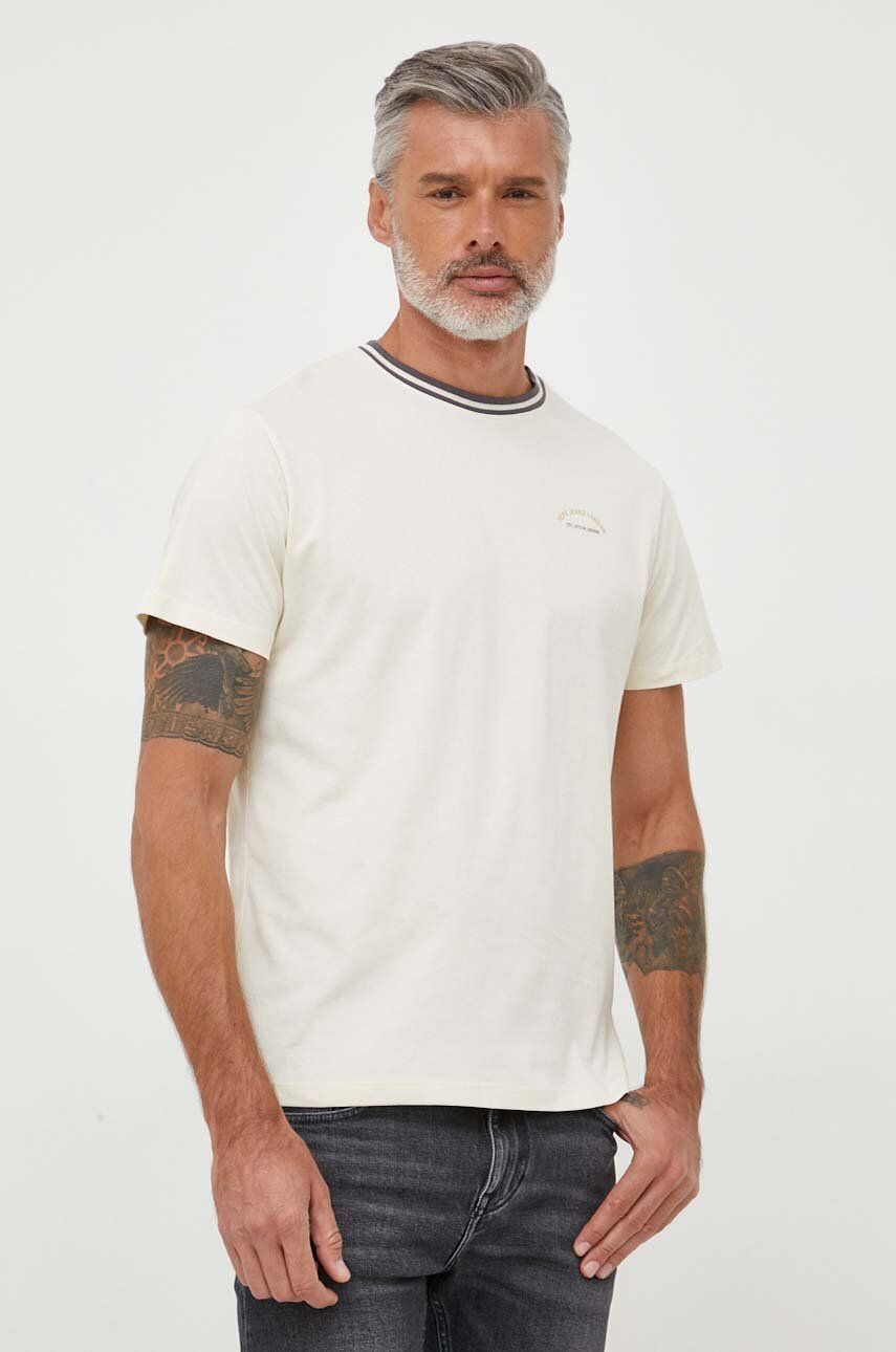 Pepe Jeans tricou din bumbac Worden culoarea bej, cu imprimeu