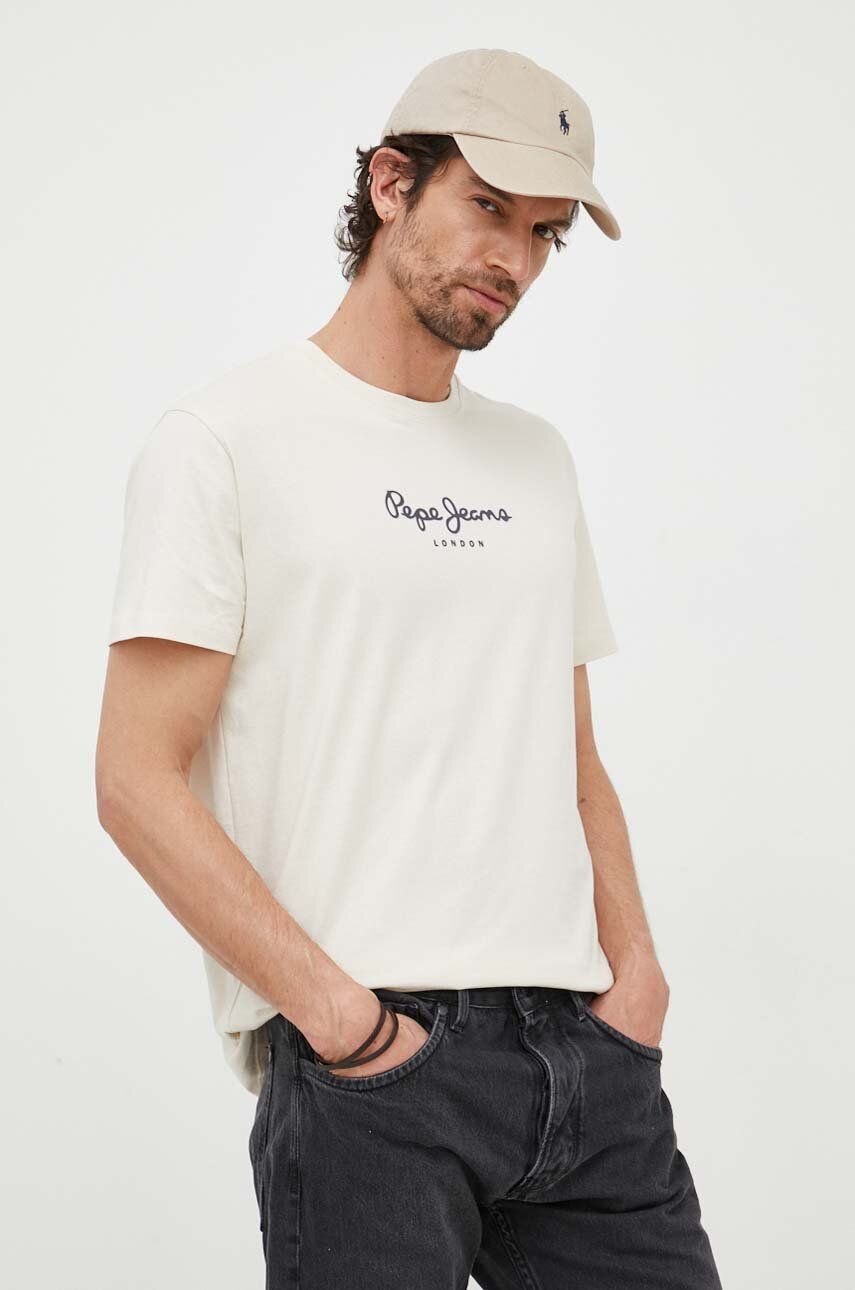 Bavlněné tričko Pepe Jeans Edward Tee béžová barva, s potiskem - béžová -  100 % Bavlna