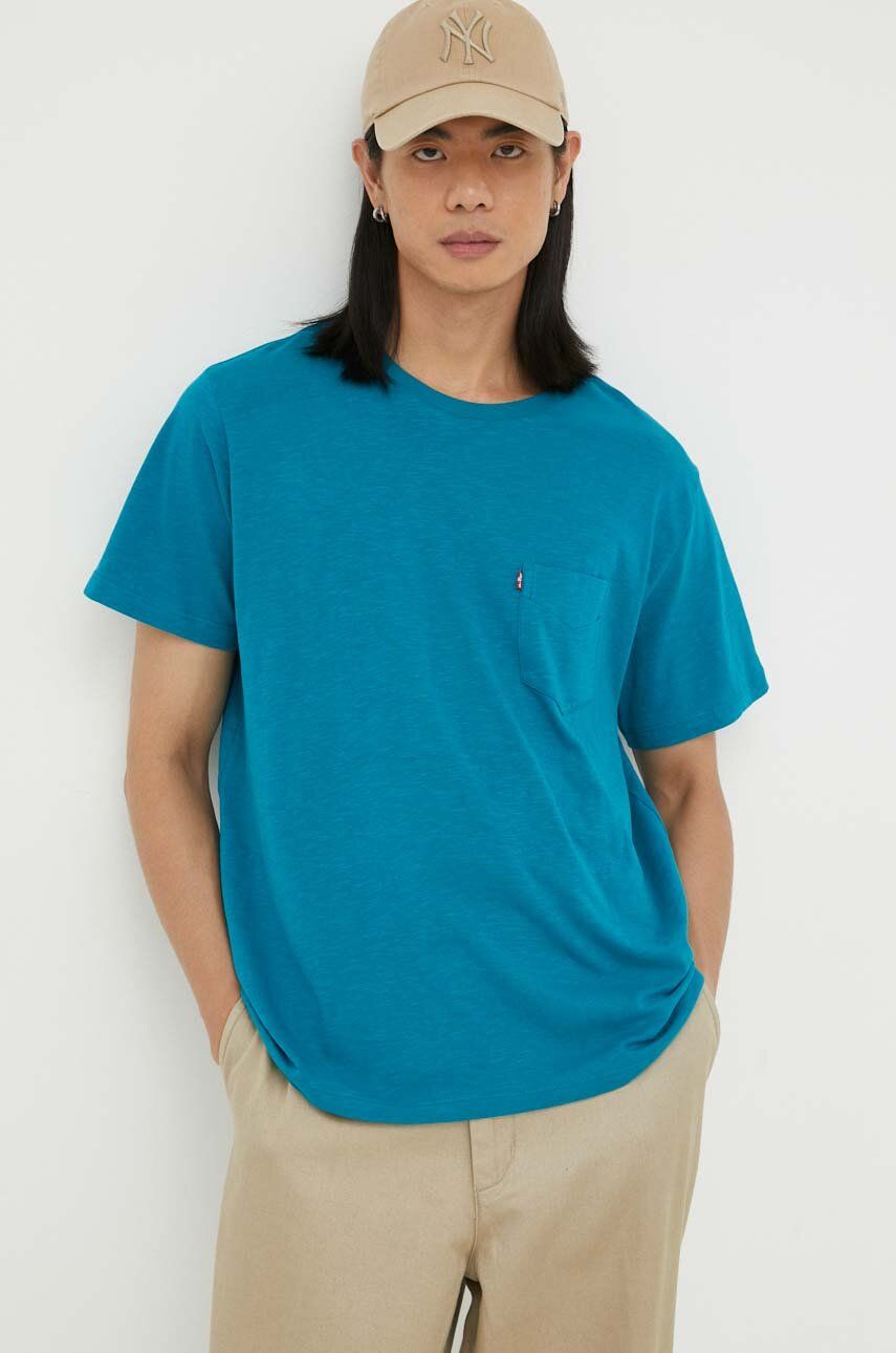 Levně Bavlněné tričko Levi's tyrkysová barva