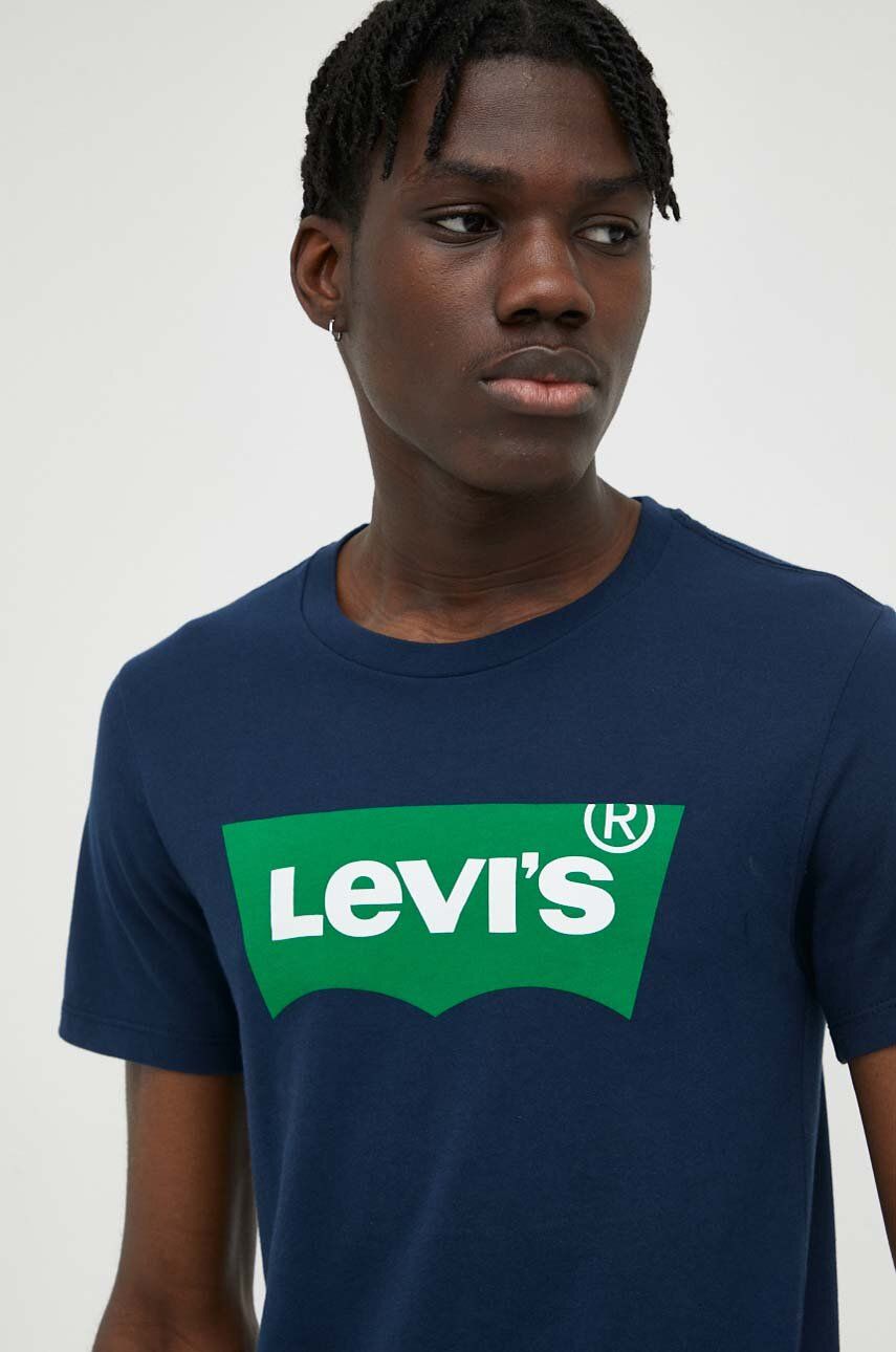 Levně Bavlněné tričko Levi's tmavomodrá barva, s potiskem