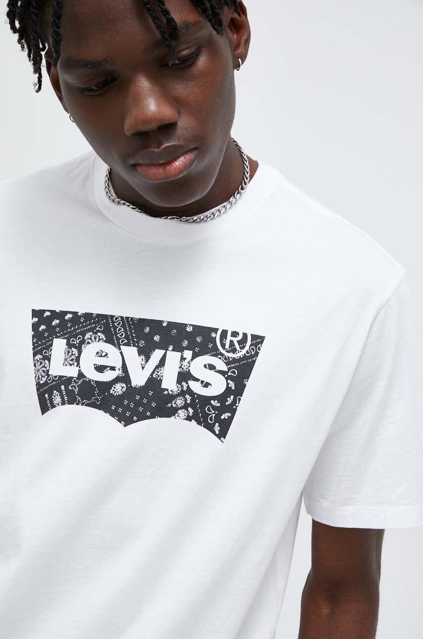 

Памучна тениска Levi's в бяло с принт, Бял