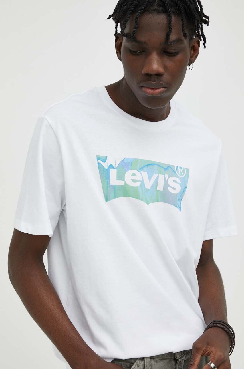 

Памучна тениска Levi' в бяло с принт, Бял