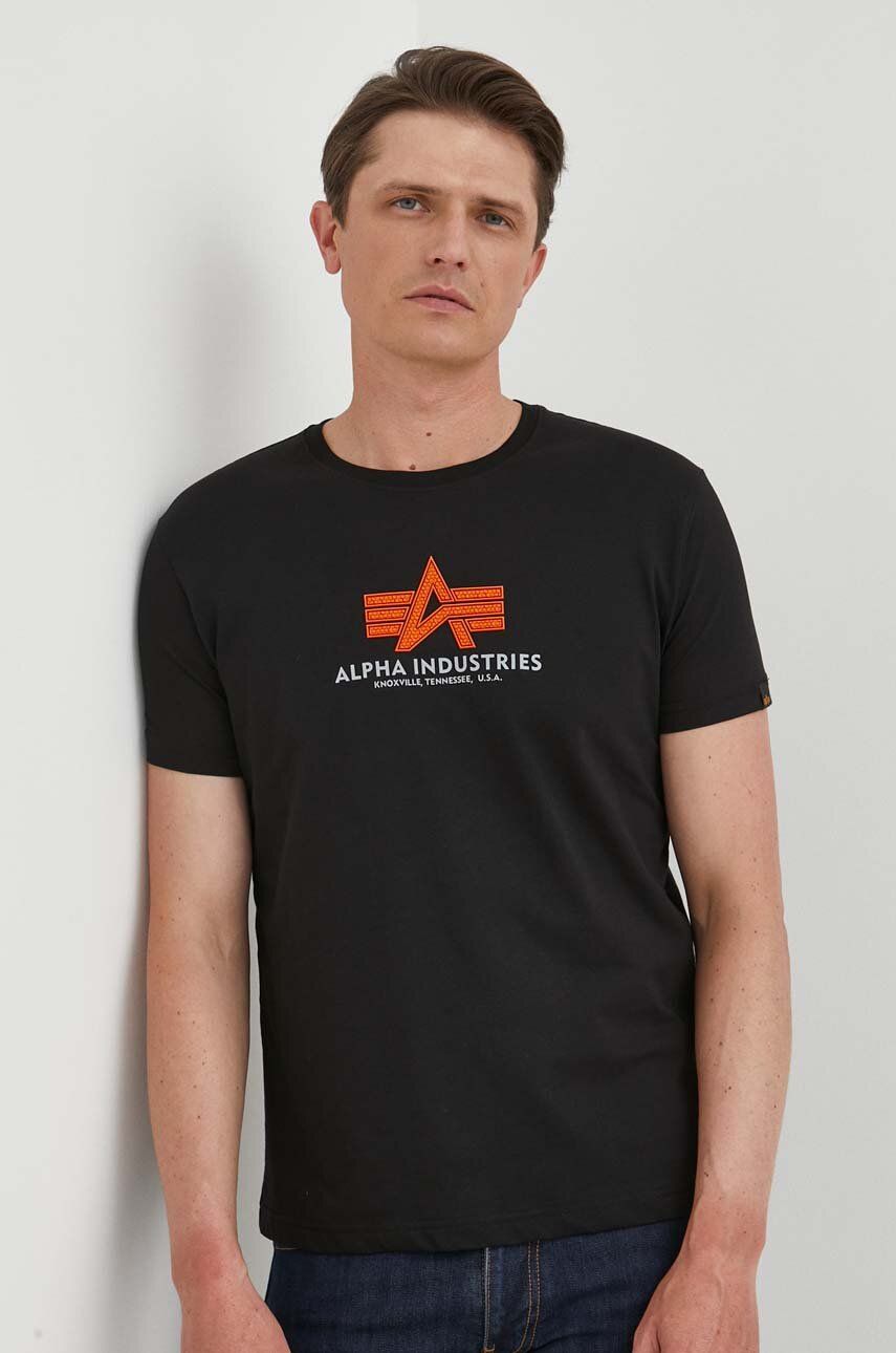 Alpha Industries tricou din bumbac culoarea negru, modelator