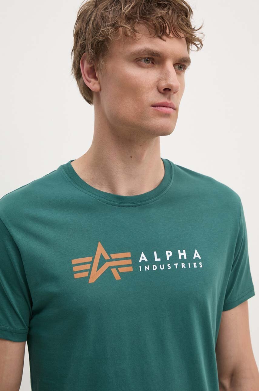 

Памучна тениска Alpha Industries в зелено с принт, Зелен
