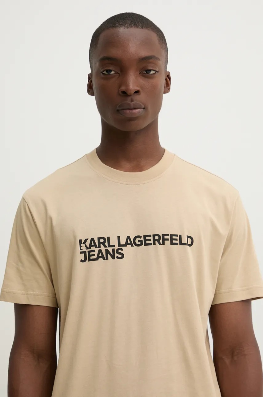 Бавовняна футболка Karl Lagerfeld Jeans колір бежевий з принтом 