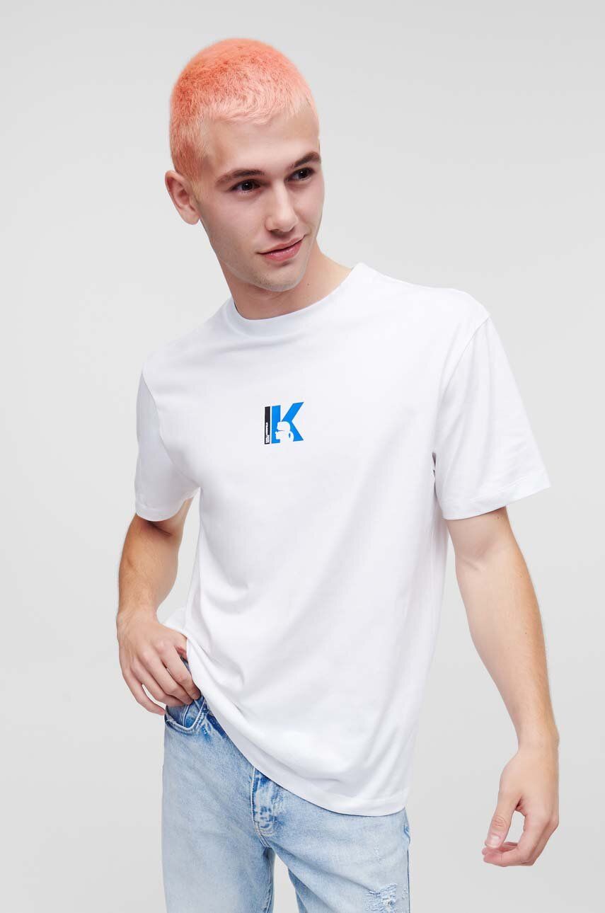 Karl Lagerfeld Jeans Tricou Din Bumbac Culoarea Alb, Cu Imprimeu