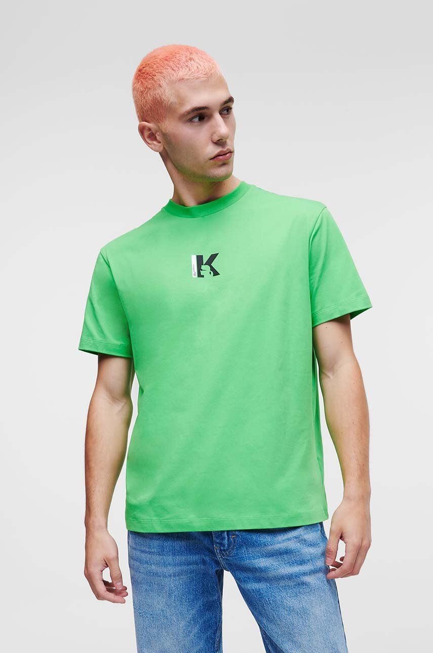 Karl Lagerfeld Jeans tricou din bumbac culoarea verde, cu imprimeu