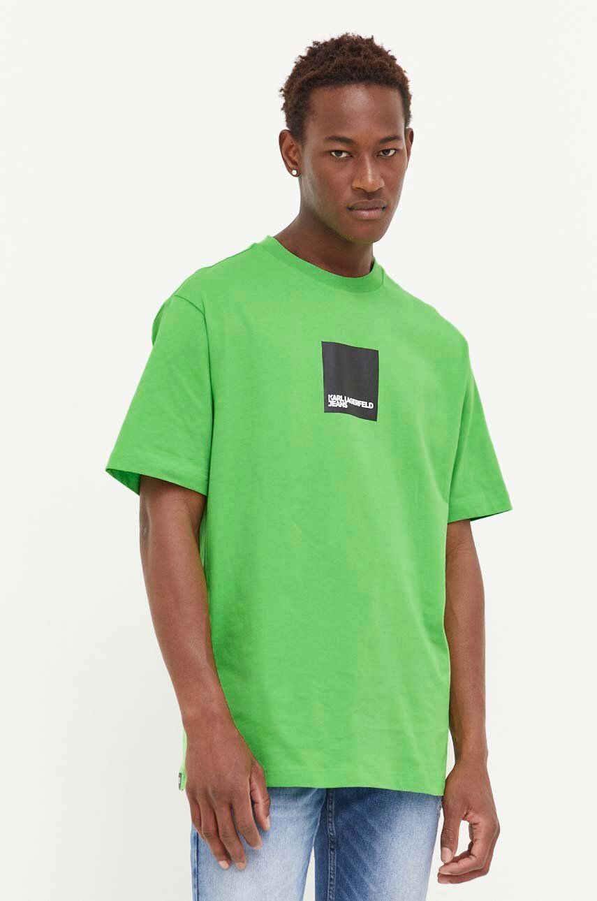 Karl Lagerfeld Jeans Tricou Din Bumbac Culoarea Verde, Cu Imprimeu