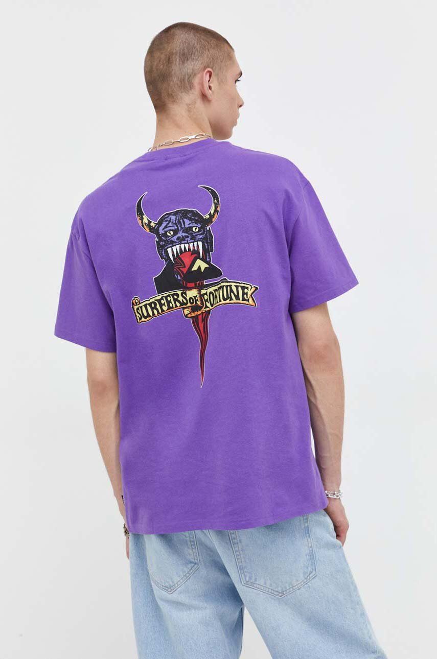 Bavlněné tričko Quiksilver fialová barva, s potiskem - fialová - 100 % Bavlna