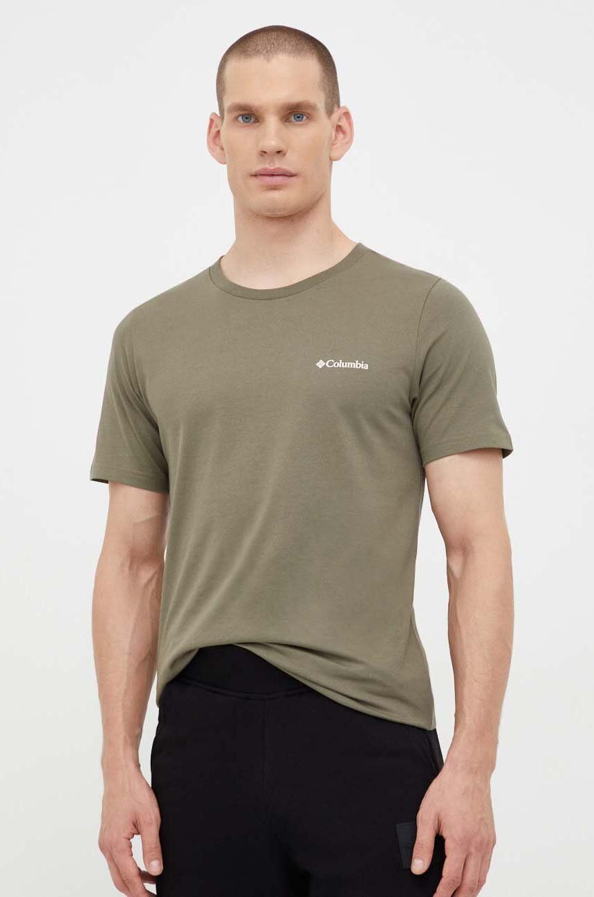 Bavlněné tričko Columbia zelená barva, s potiskem - zelená - Hlavní materiál: 100 % Organická bavlna