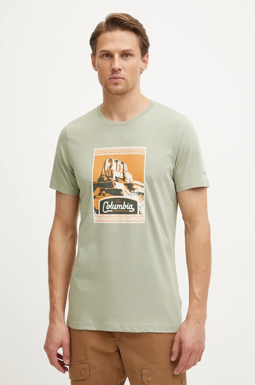 

Памучна тениска Columbia CSC Seasonal Logo в зелено с принт 1991036, Зелен