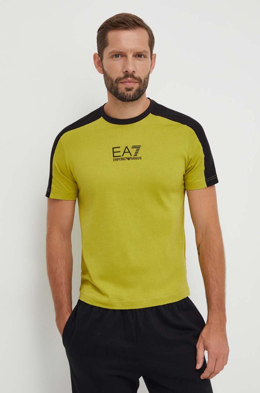 Levně Bavlněné tričko EA7 Emporio Armani zelená barva
