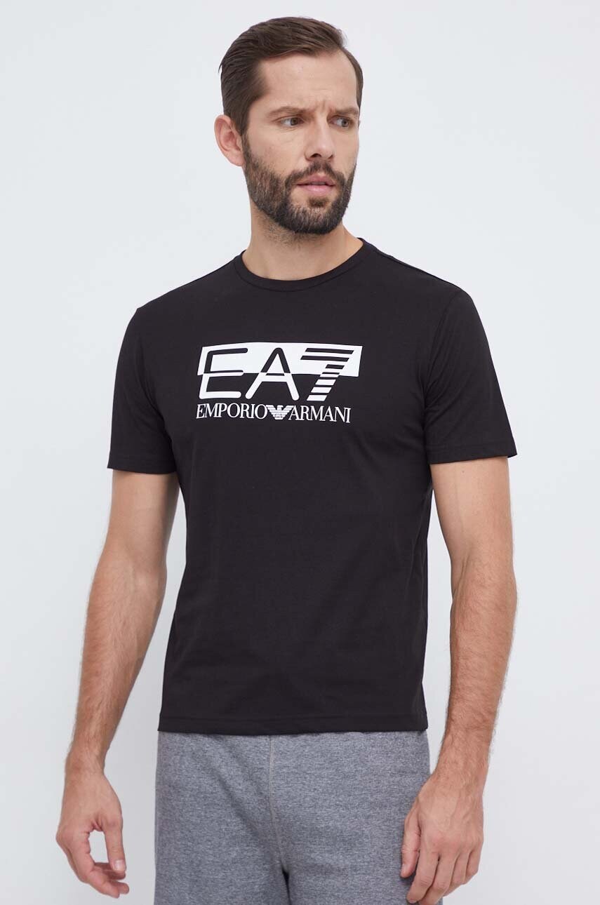 

Бавовняна футболка EA7 Emporio Armani колір чорний з принтом