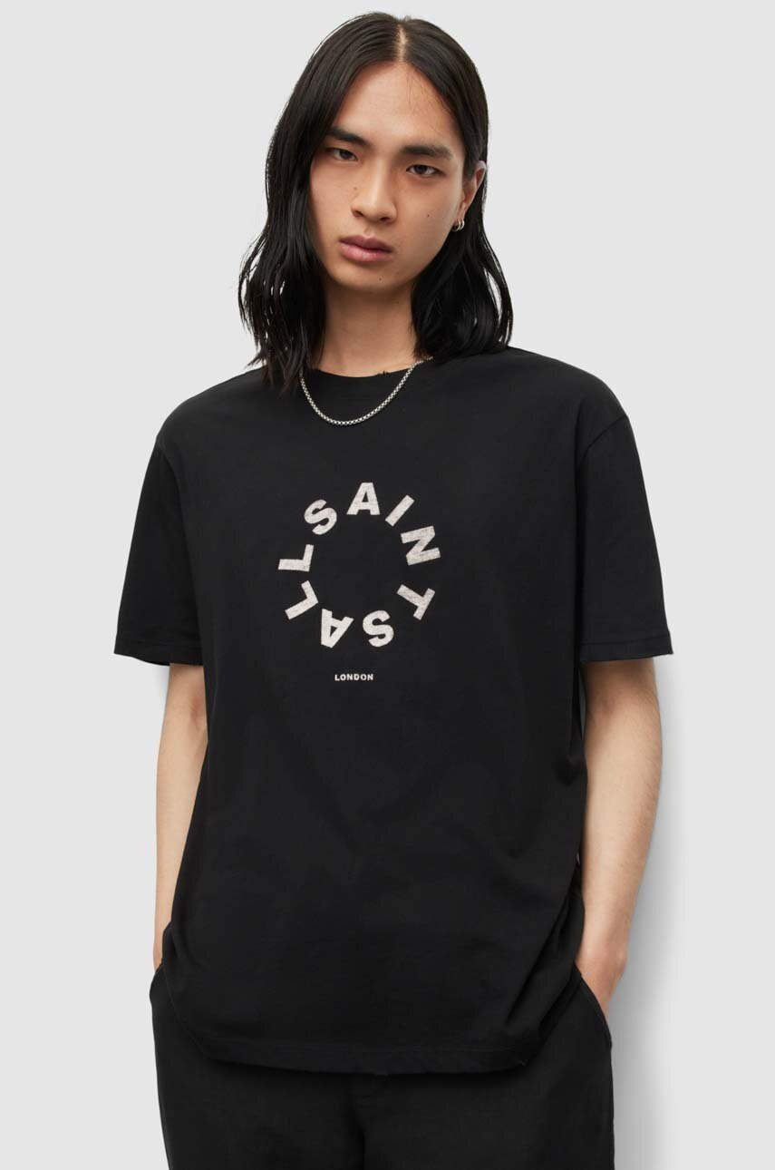 

Памучна тениска AllSaints Valence в черно с принт, Черен