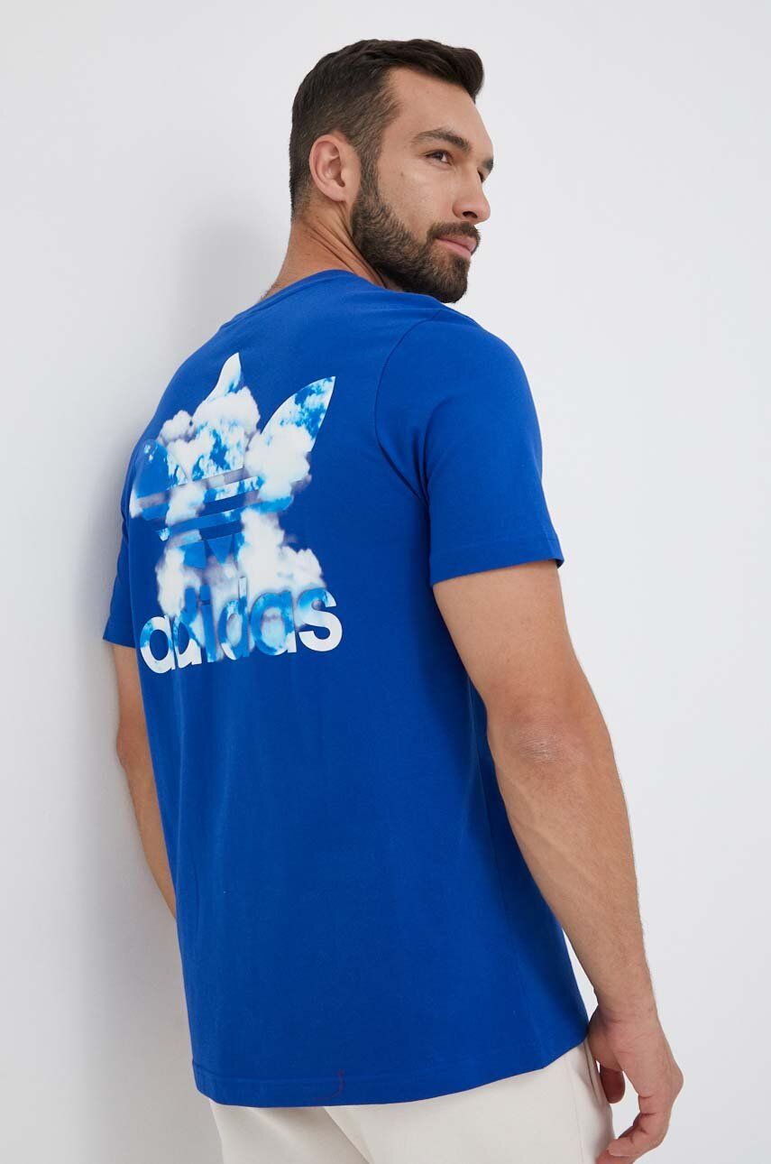 Bavlněné tričko adidas Originals s potiskem - modrá -  100 % Bavlna