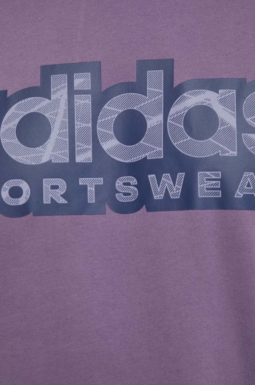 Pamučna Majica Adidas Za Muškarce, Boja: Ljubičasta, S Tiskom