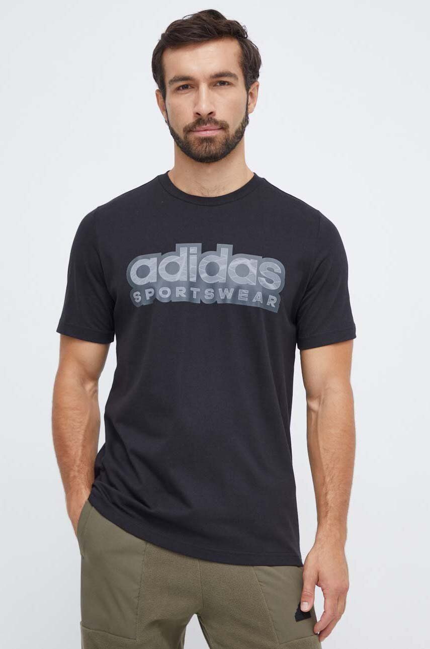 Levně Bavlněné tričko adidas černá barva, s potiskem
