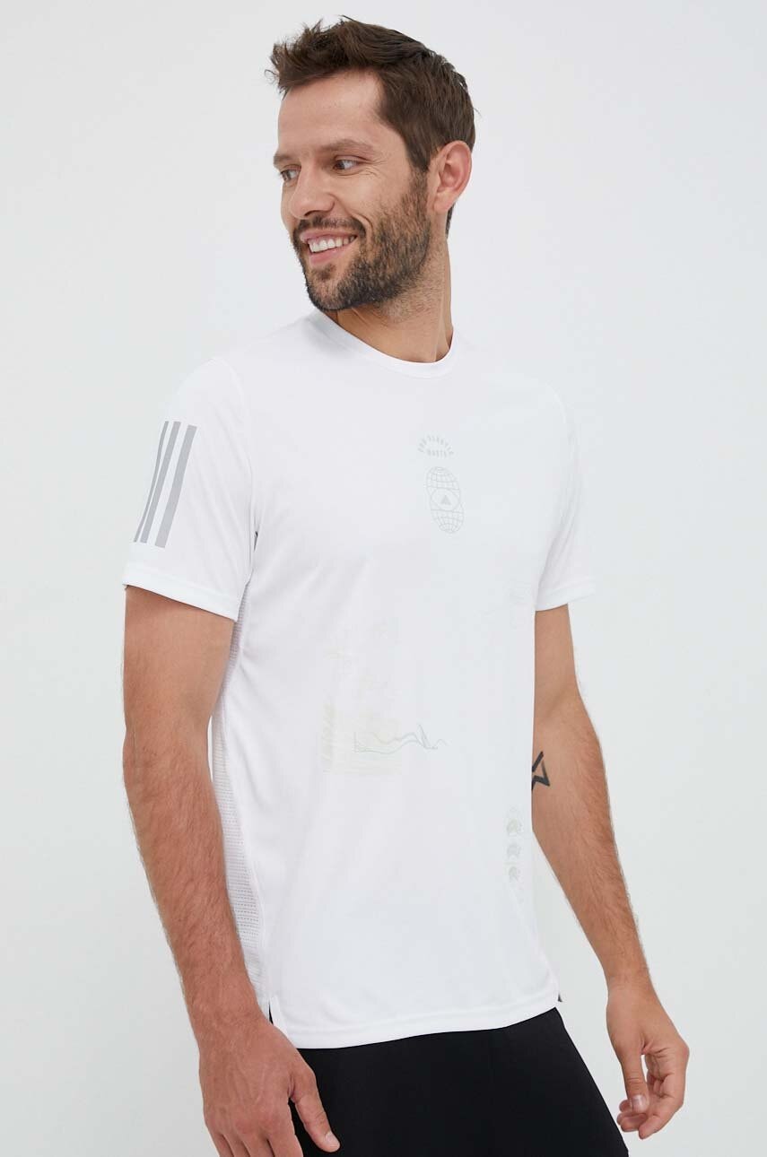 adidas Performance tricou de alergare Run for the Oceans culoarea alb, cu imprimeu