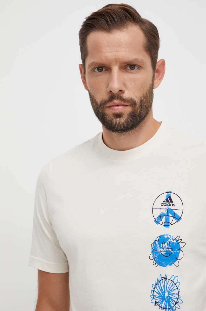 E-shop Bavlněné tričko adidas béžová barva, s potiskem