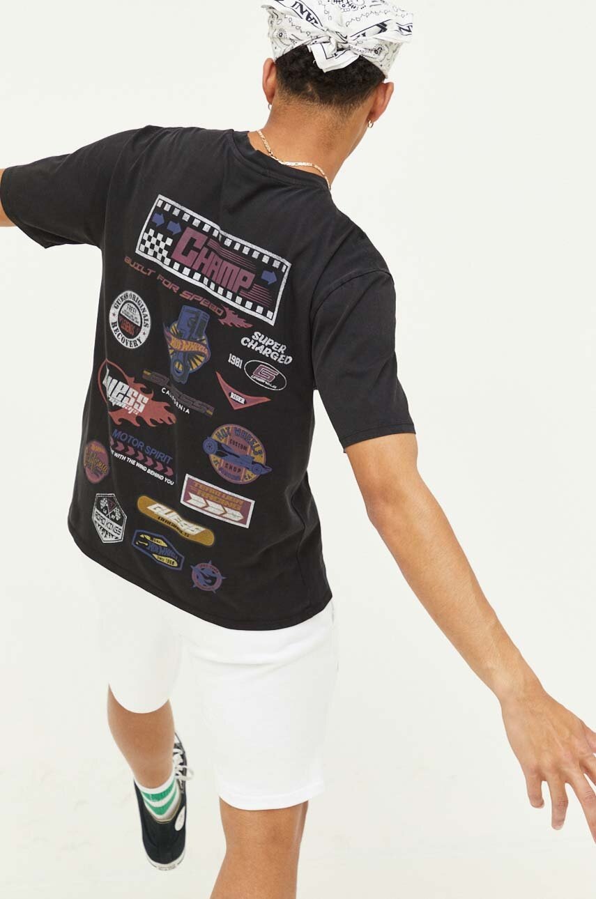 

Памучна тениска Guess Originals x Hot Wheels в черно с принт, Черен