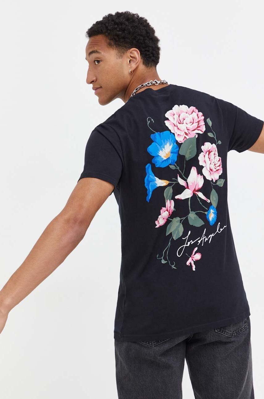 

Памучна тениска Hollister Co. в черно с принт, Черен