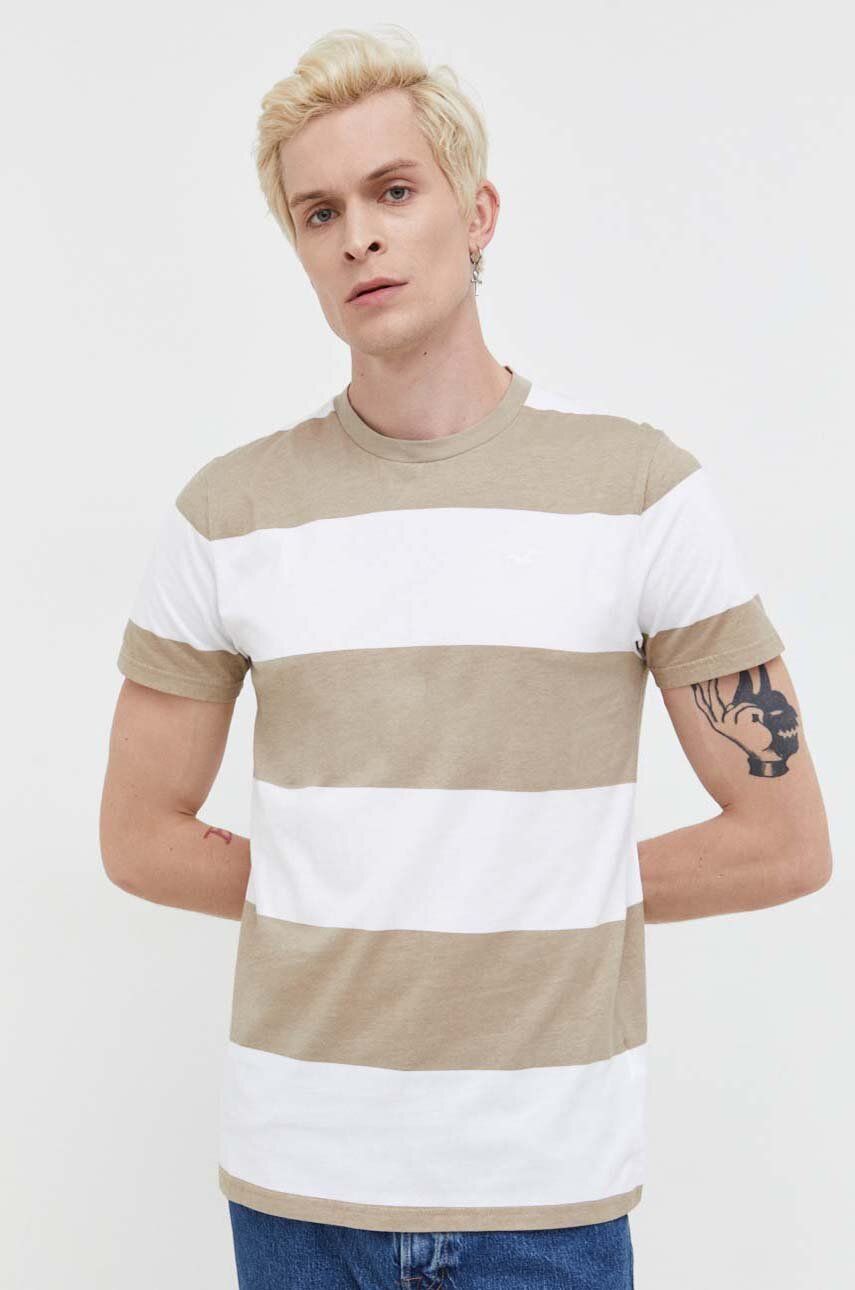 Hollister Co. tricou din bumbac culoarea bej, modelator
