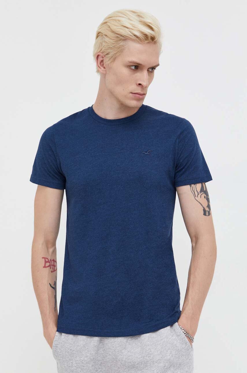

Тениска Hollister Co. в тъмносиньо с меланжов десен, Тъмносин