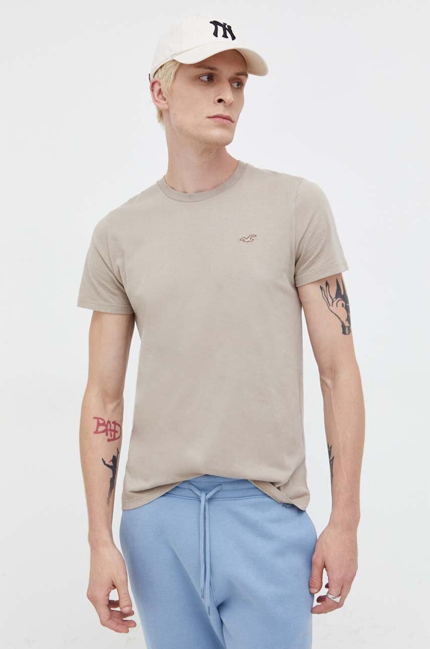 

Памучна тениска Hollister Co. в бежово с изчистен дизайн, Бежов