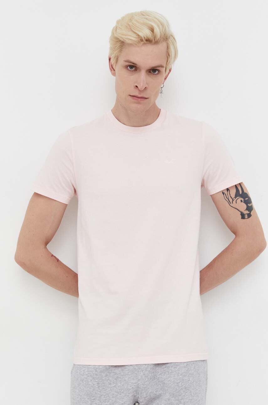 

Памучна тениска Hollister Co. в розово с изчистен дизайн, Розов
