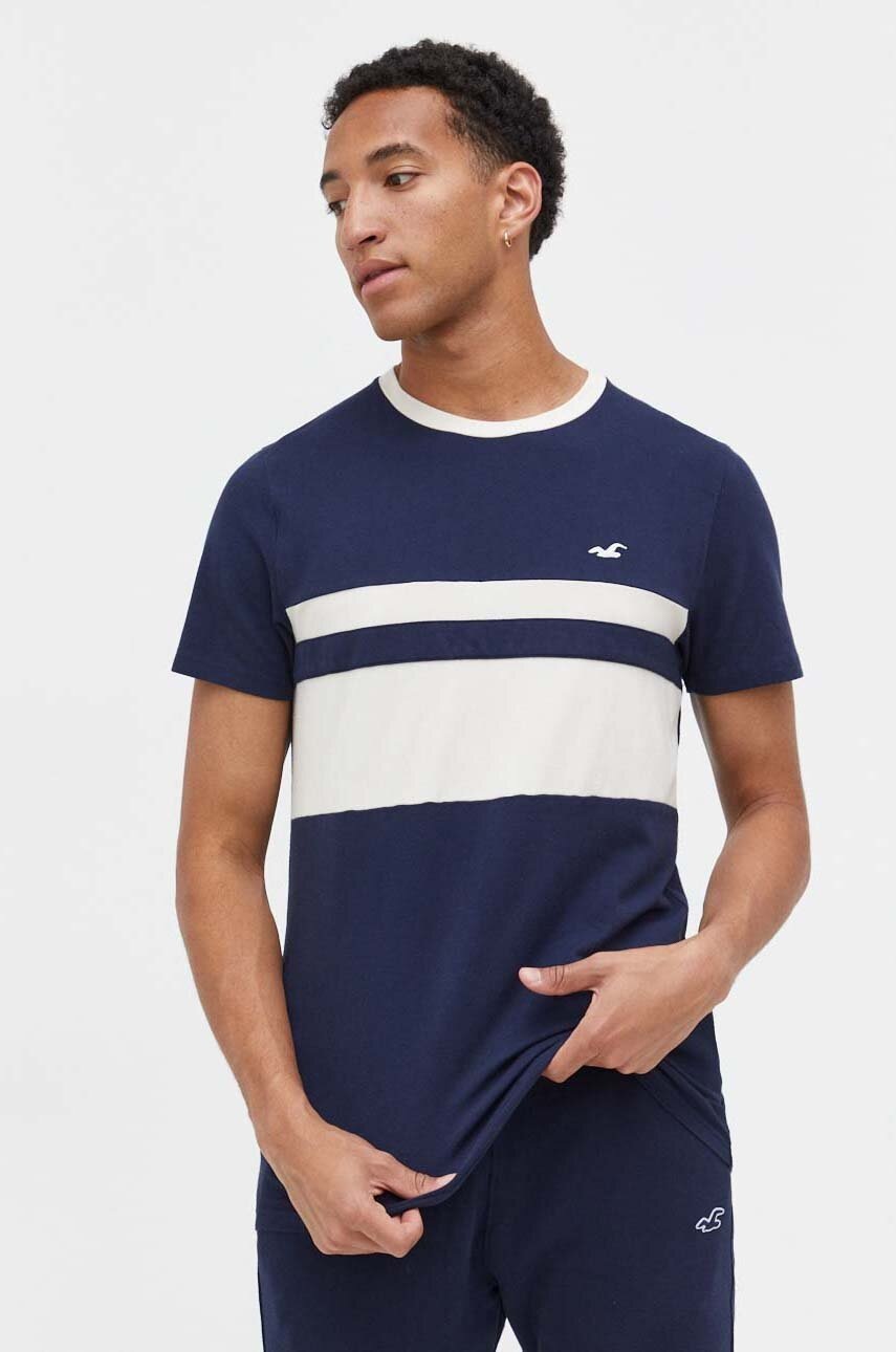 

Тениска Hollister Co. в тъмносиньо с десен, Тъмносин