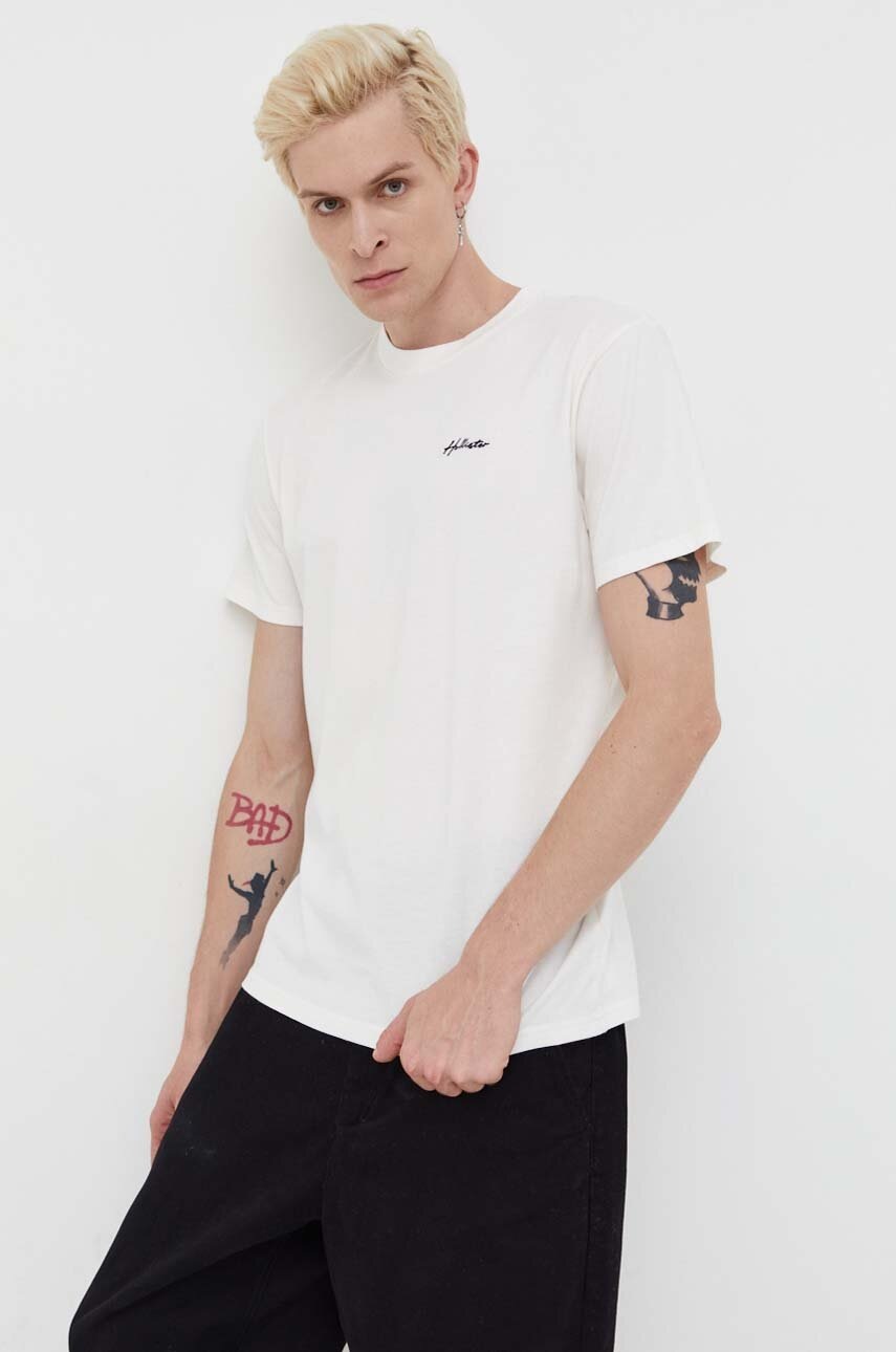 

Памучна тениска Hollister Co. в бежово с изчистен дизайн, Бежов