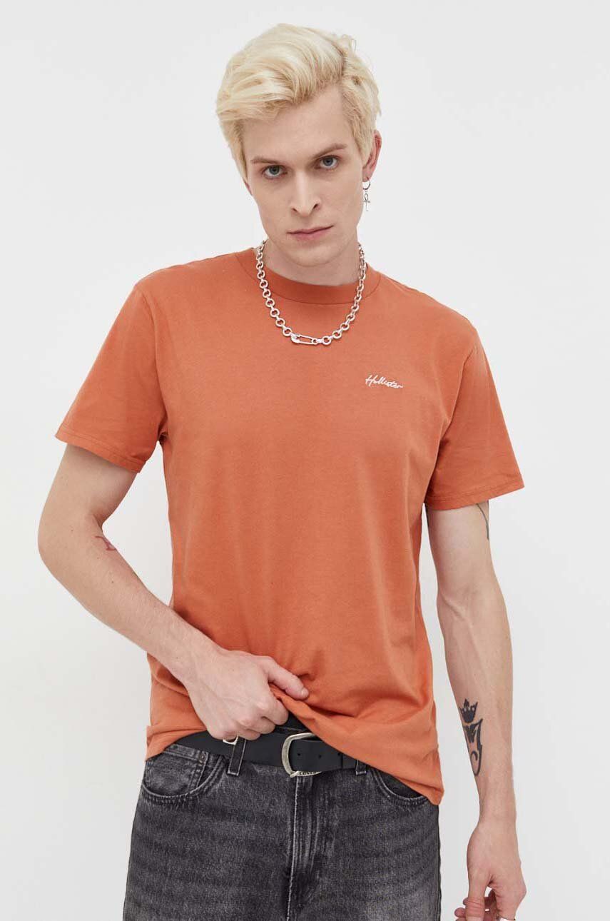 Hollister Co. tricou din bumbac culoarea portocaliu, neted