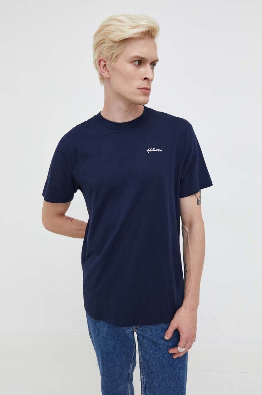 

Памучна тениска Hollister Co. в тъмносиньо с изчистен дизайн, Тъмносин