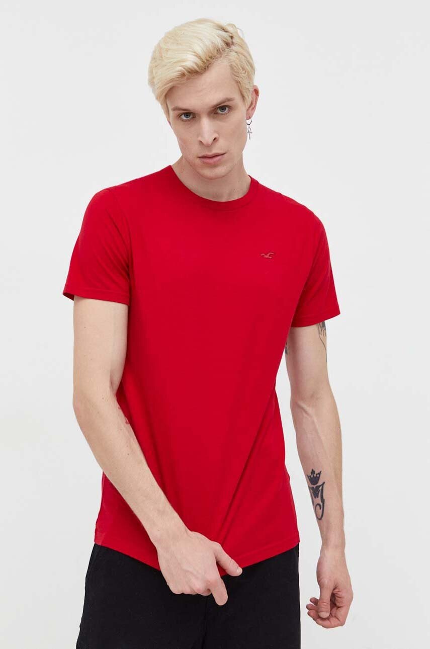 

Памучна тениска Hollister Co. в червено с изчистен дизайн, Червен