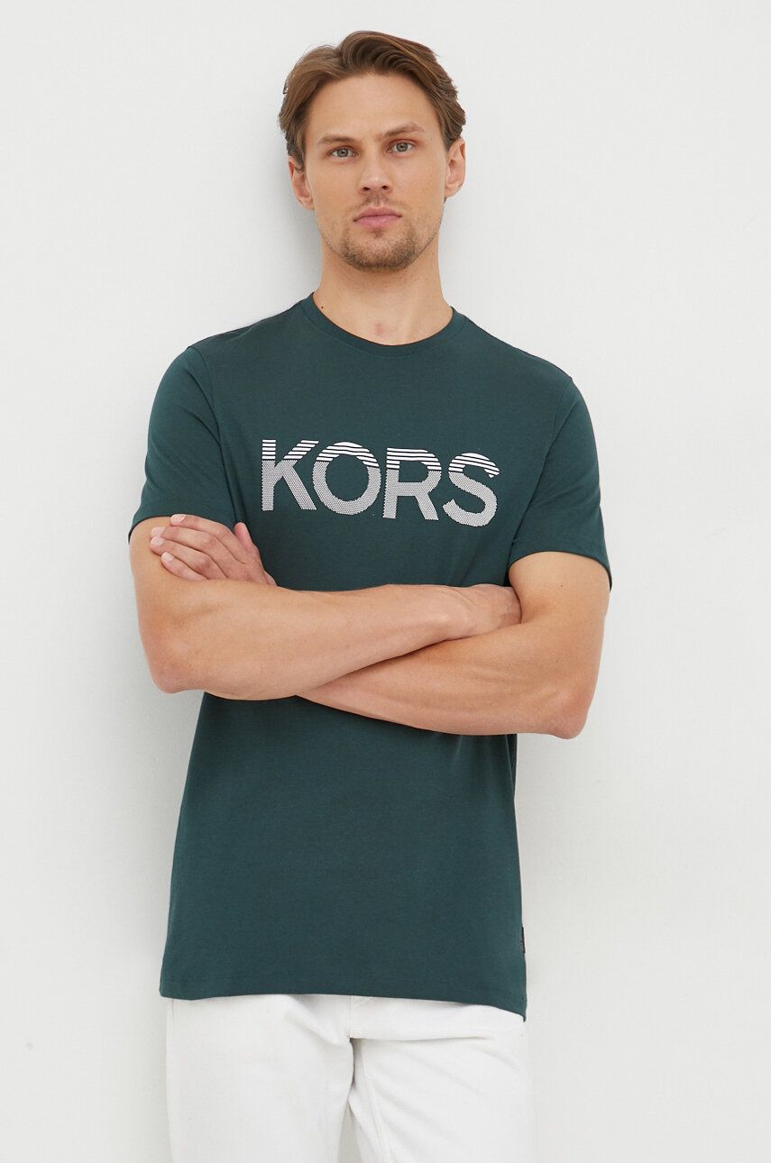 Levně Bavlněné tričko Michael Kors zelená barva, s potiskem