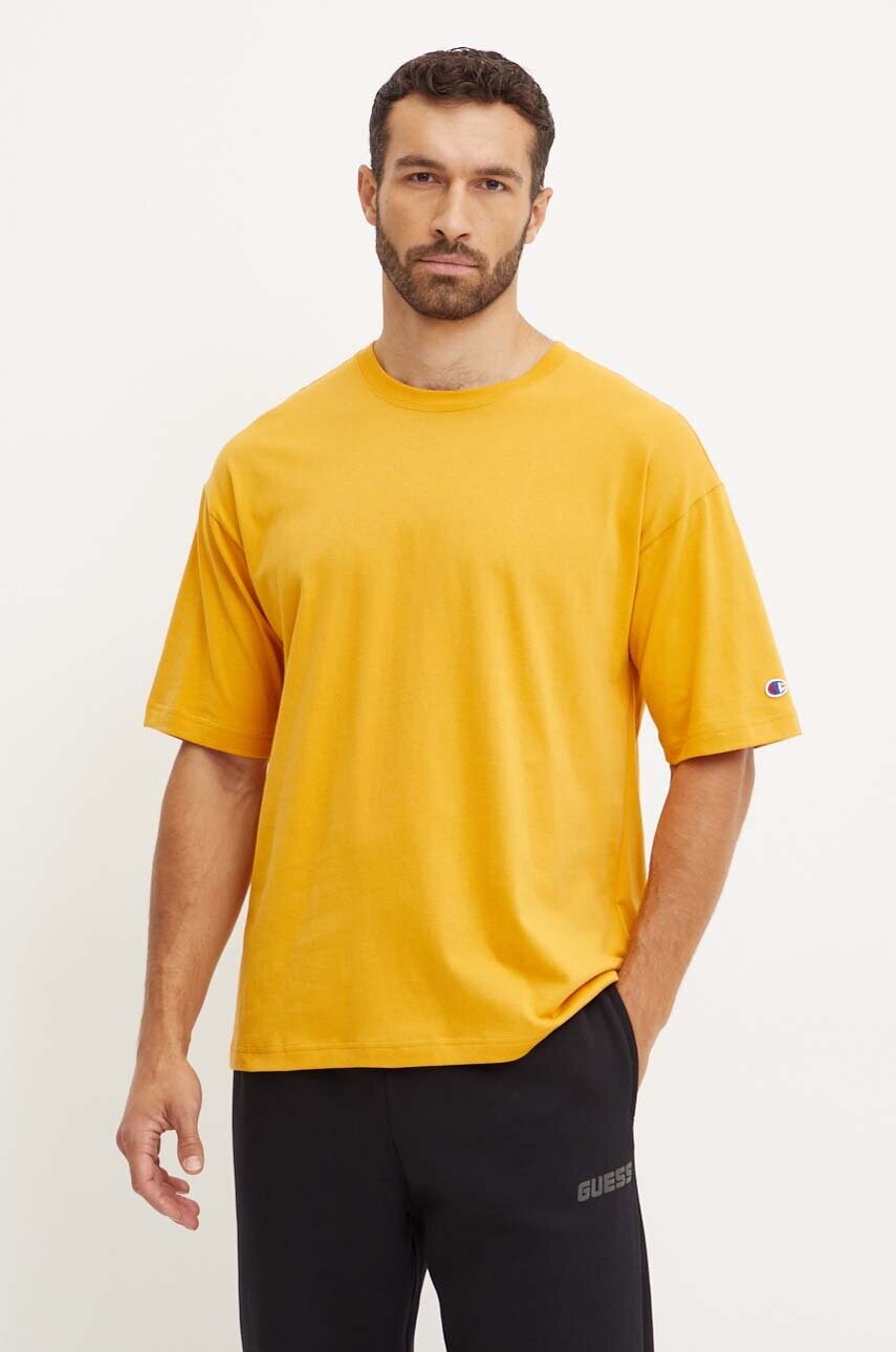 Champion tricou din bumbac barbati, culoarea galben, neted, 219632