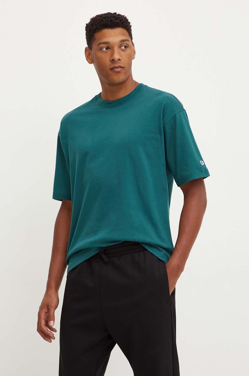 Champion tricou din bumbac barbati, culoarea verde, neted, 219632