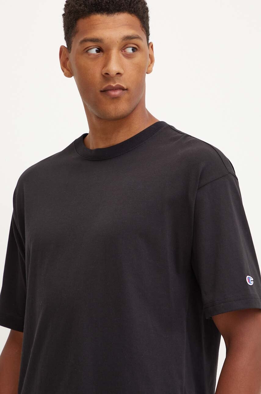 Champion tricou din bumbac barbati, culoarea negru, neted, 219632