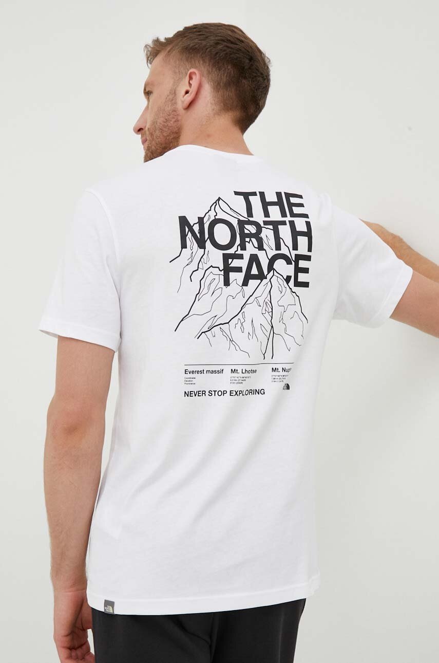 

Бавовняна футболка The North Face колір білий з принтом