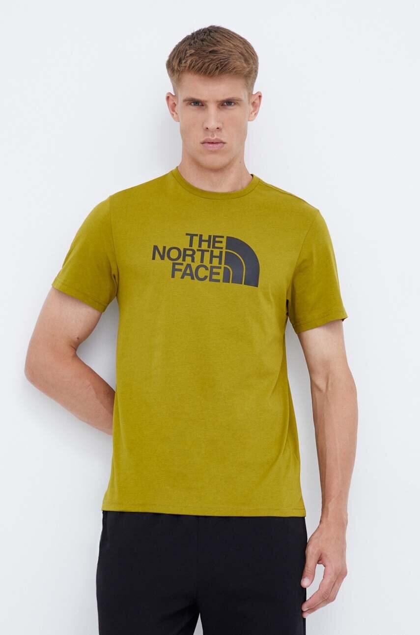

Бавовняна футболка The North Face колір зелений з принтом